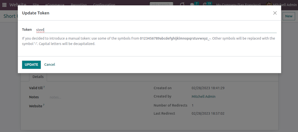 Short URL Odoo form view