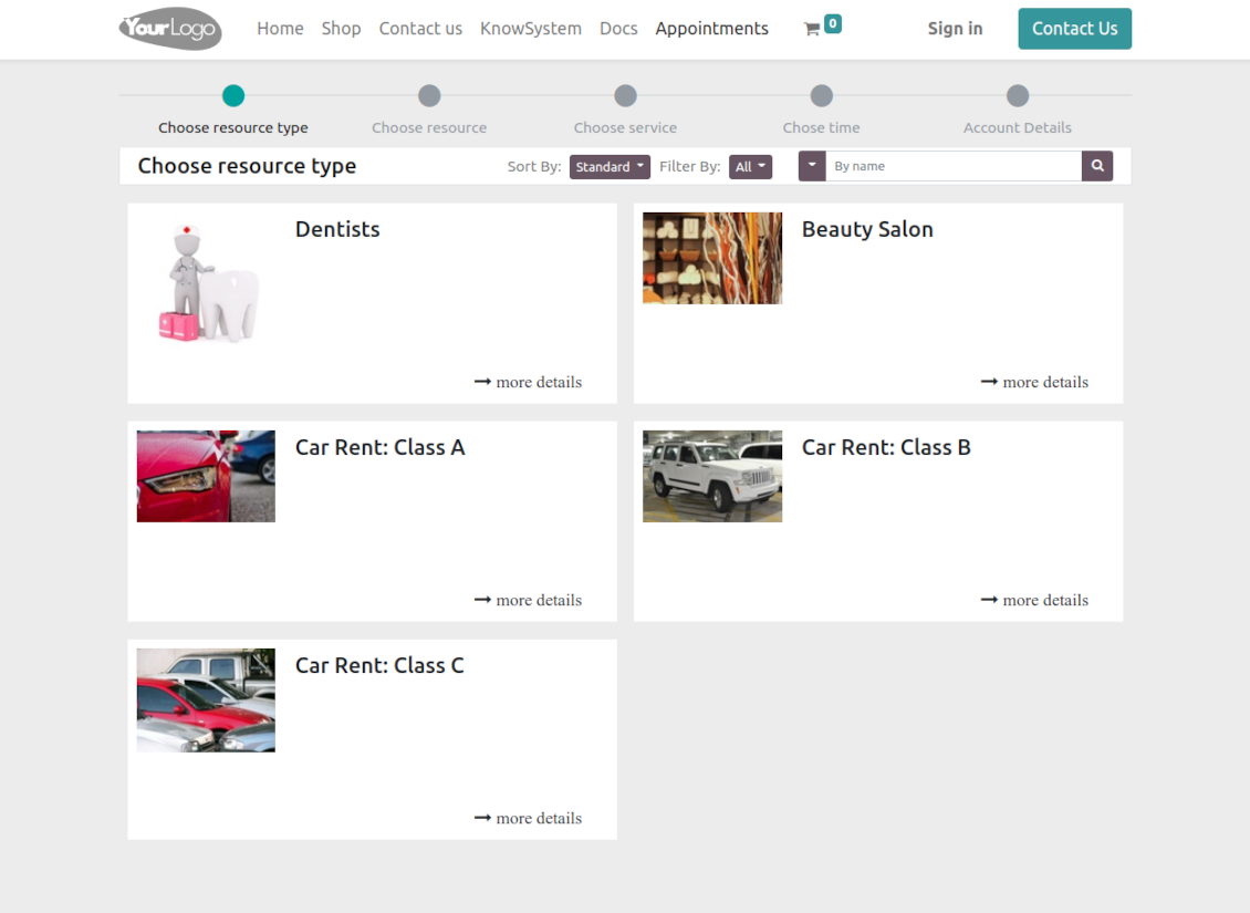 Website list of businesses for appointments