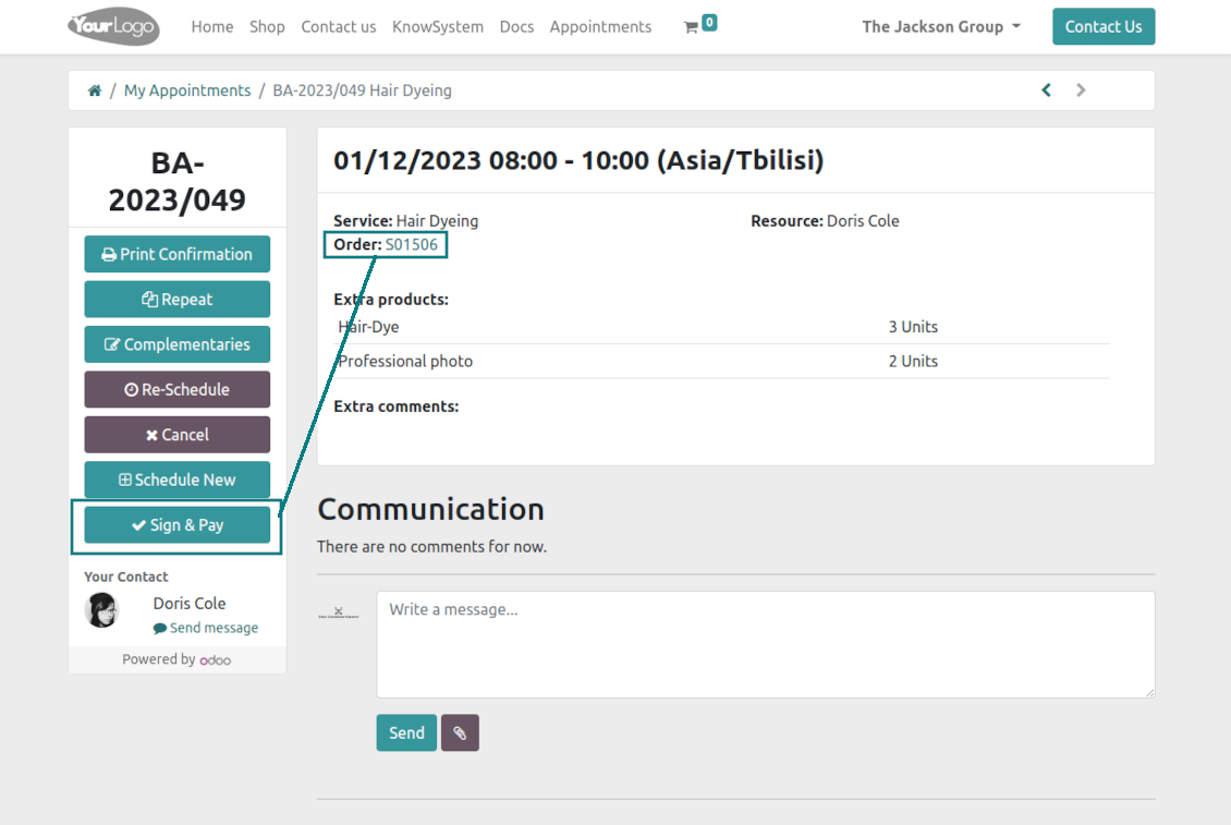 Odoo appointment to sign and pay