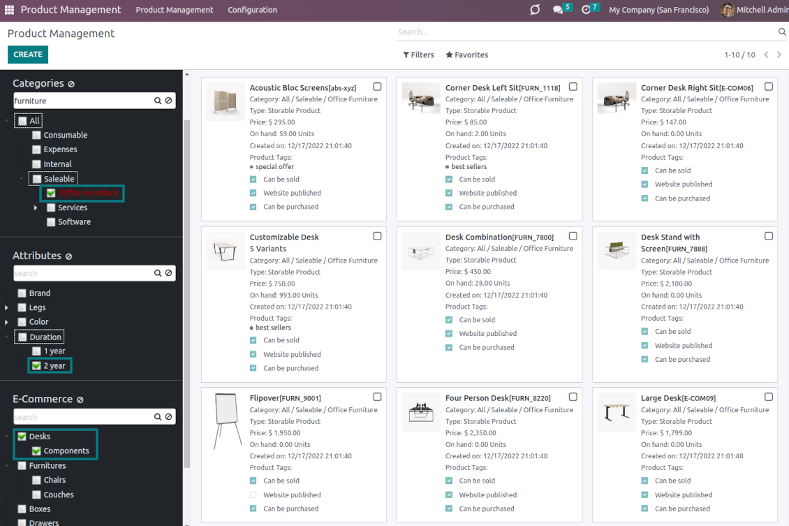 Odoo product management: search and bulk update