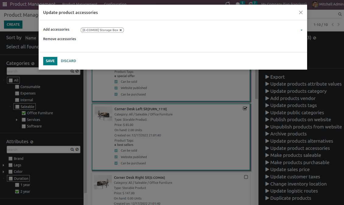 Bulk update of Odoo accessories