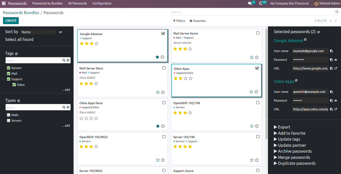 Odoo passwords interface