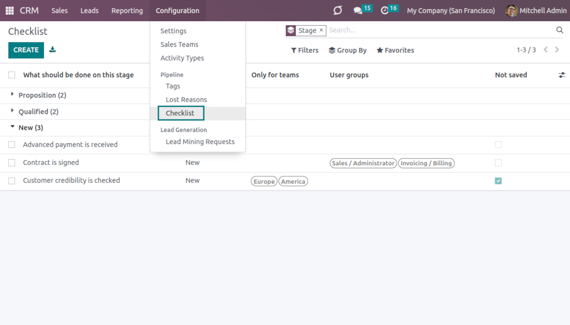 Manage CRM check items