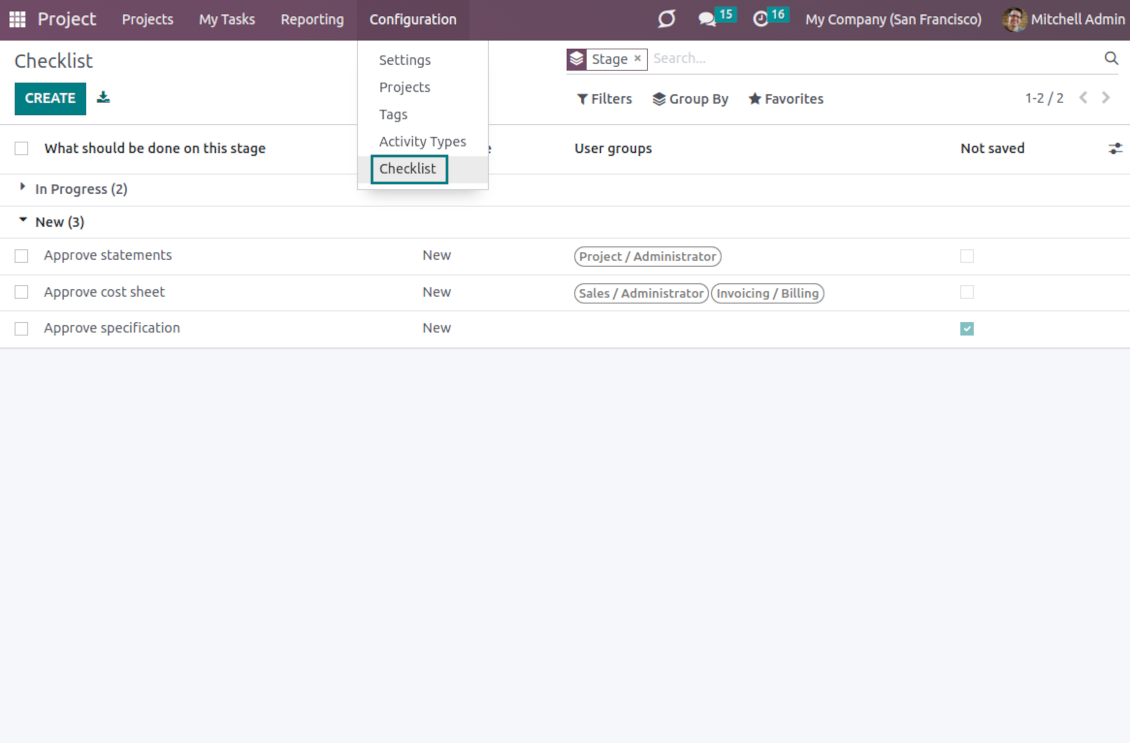 Manage project check items