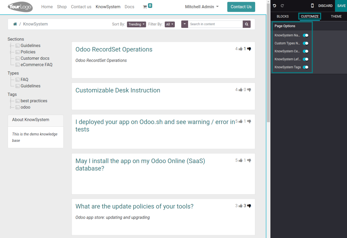Custom Odoo options for public KMS