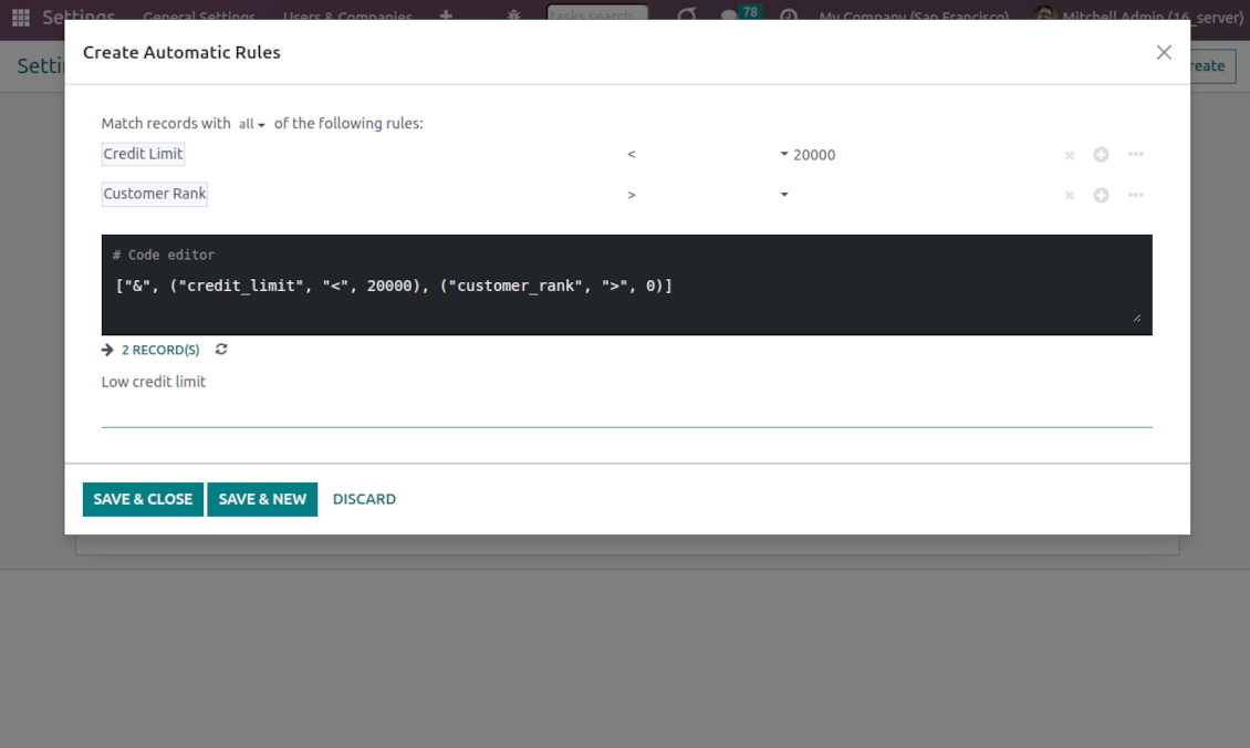 Multiple criteria in color code rules