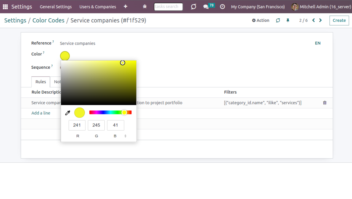 Edit colors for contact codes