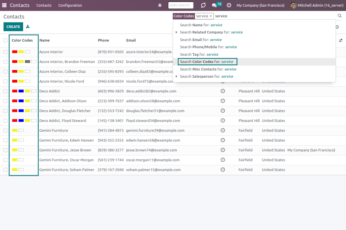 Odoo tree view: color codes