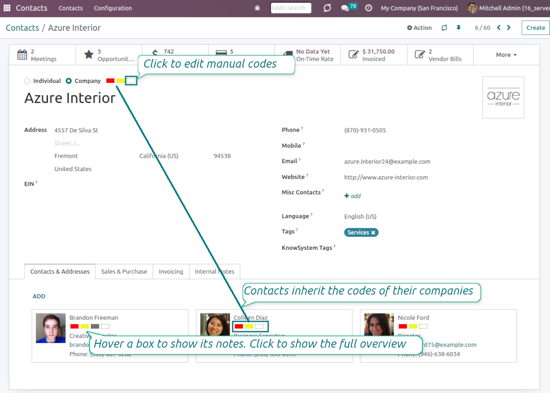 Odoo contact form: color boxes