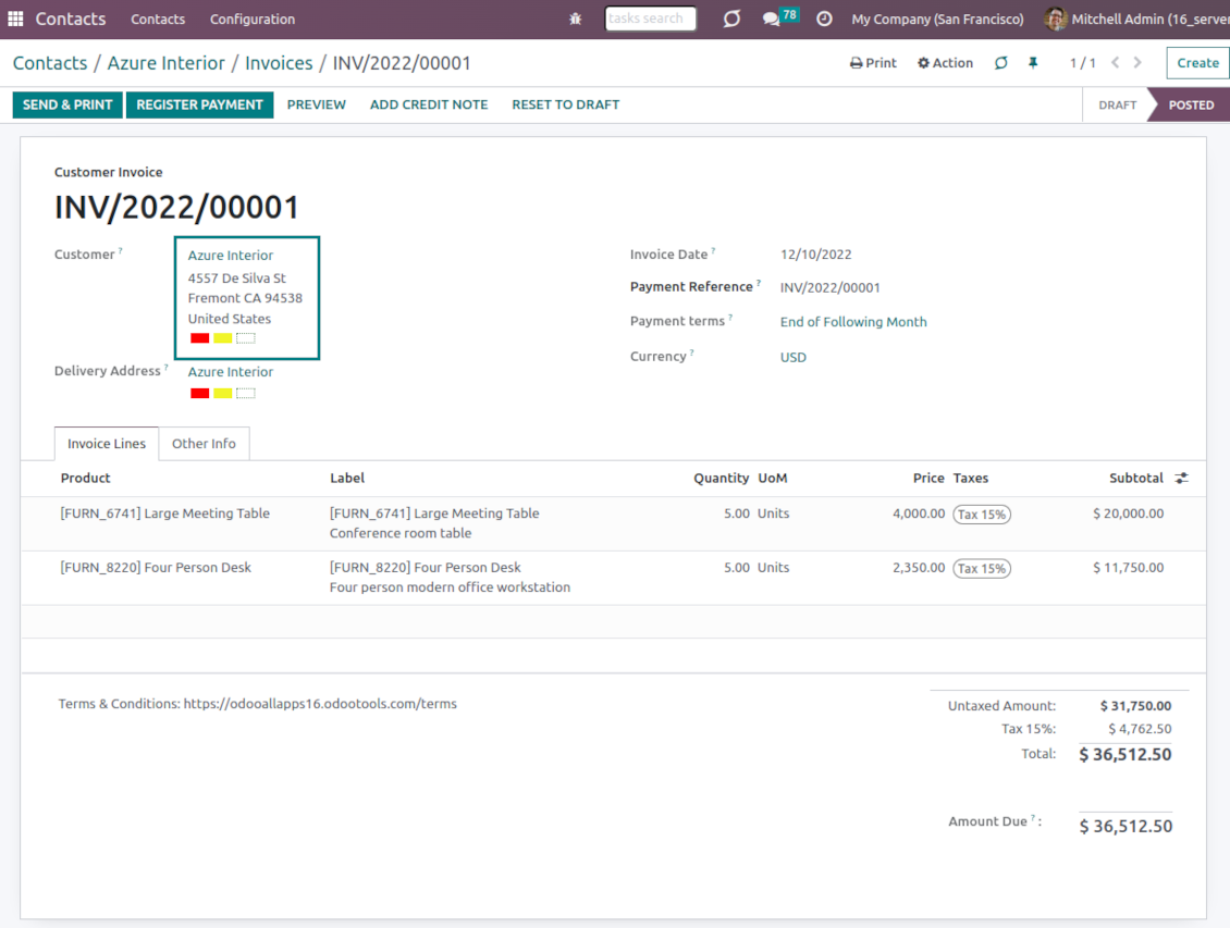 Invoice: color codes