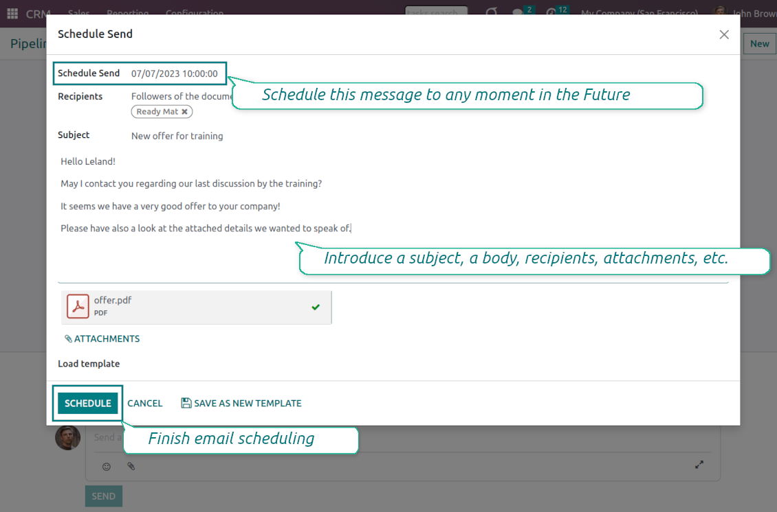 Schedule message wizard