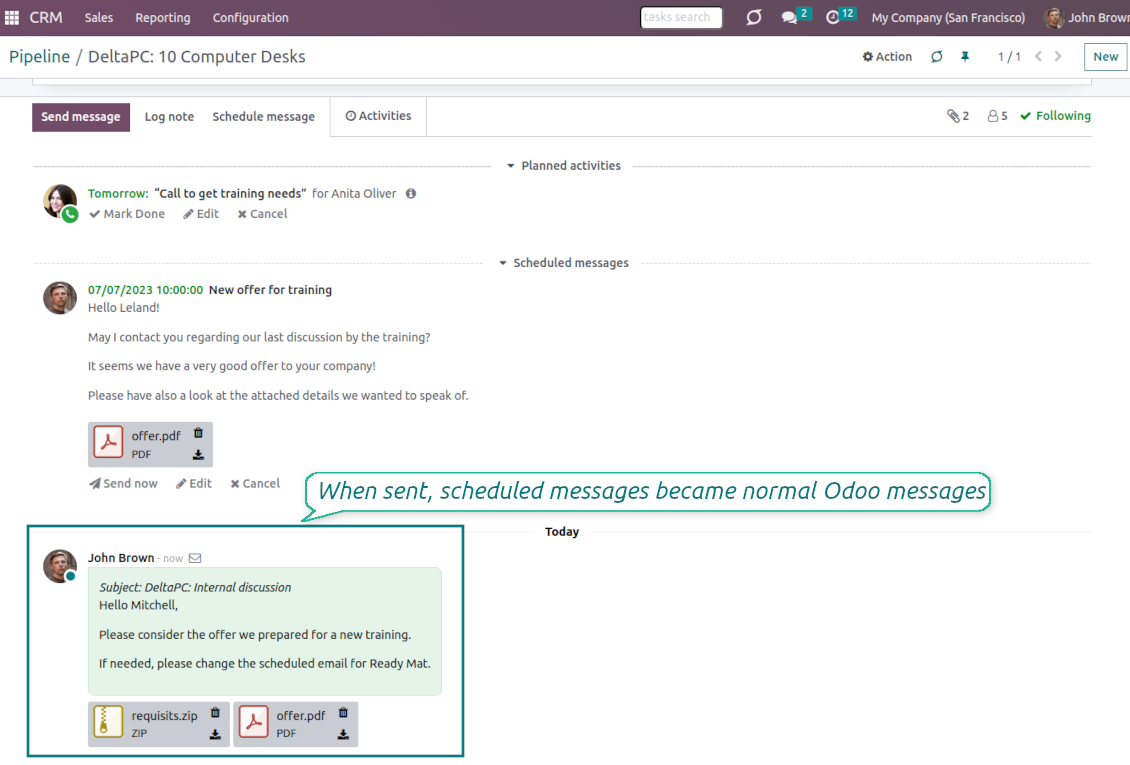 Delayed emails in Odoo chatters after sending
