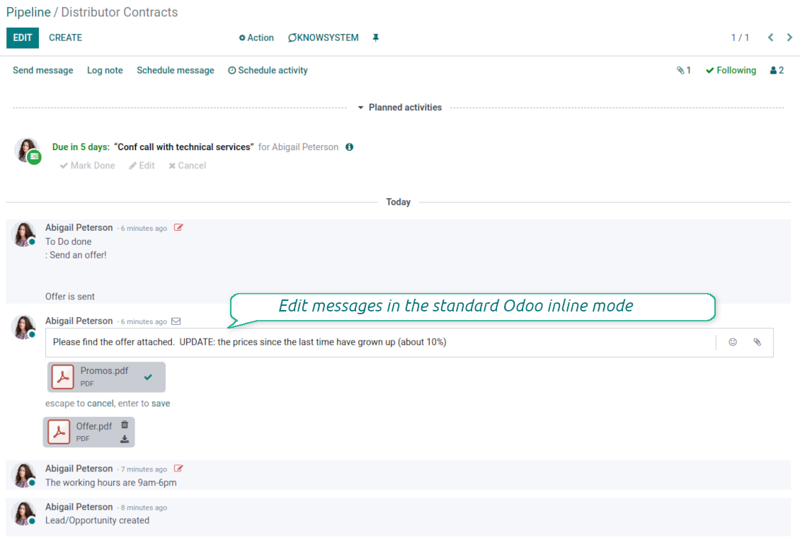 Odoo message and note body to modify