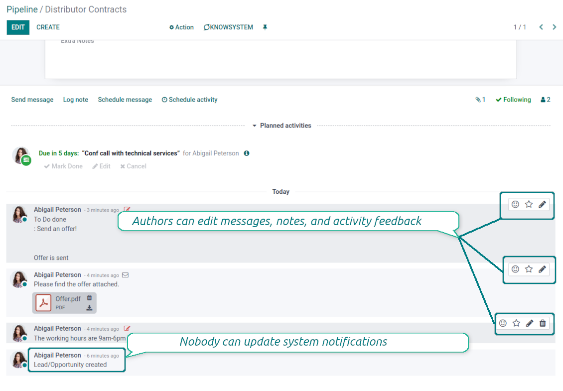 Inline Odoo messages editing