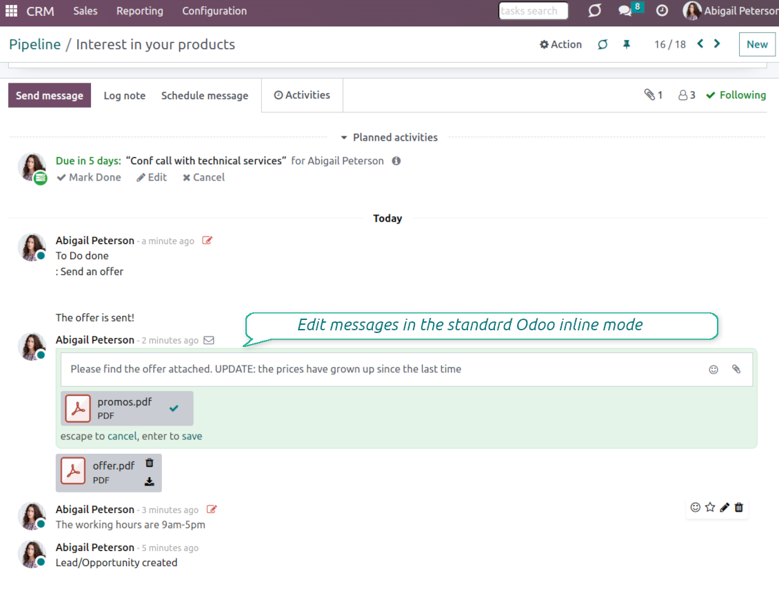 Odoo message and note body to modify