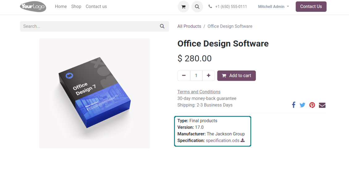 Odoo product eCommerce custom fields
