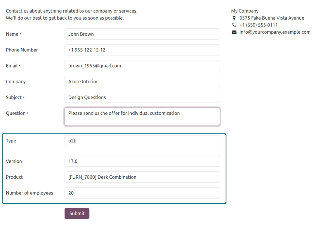 Lead custom fields for the Odoo contact us form