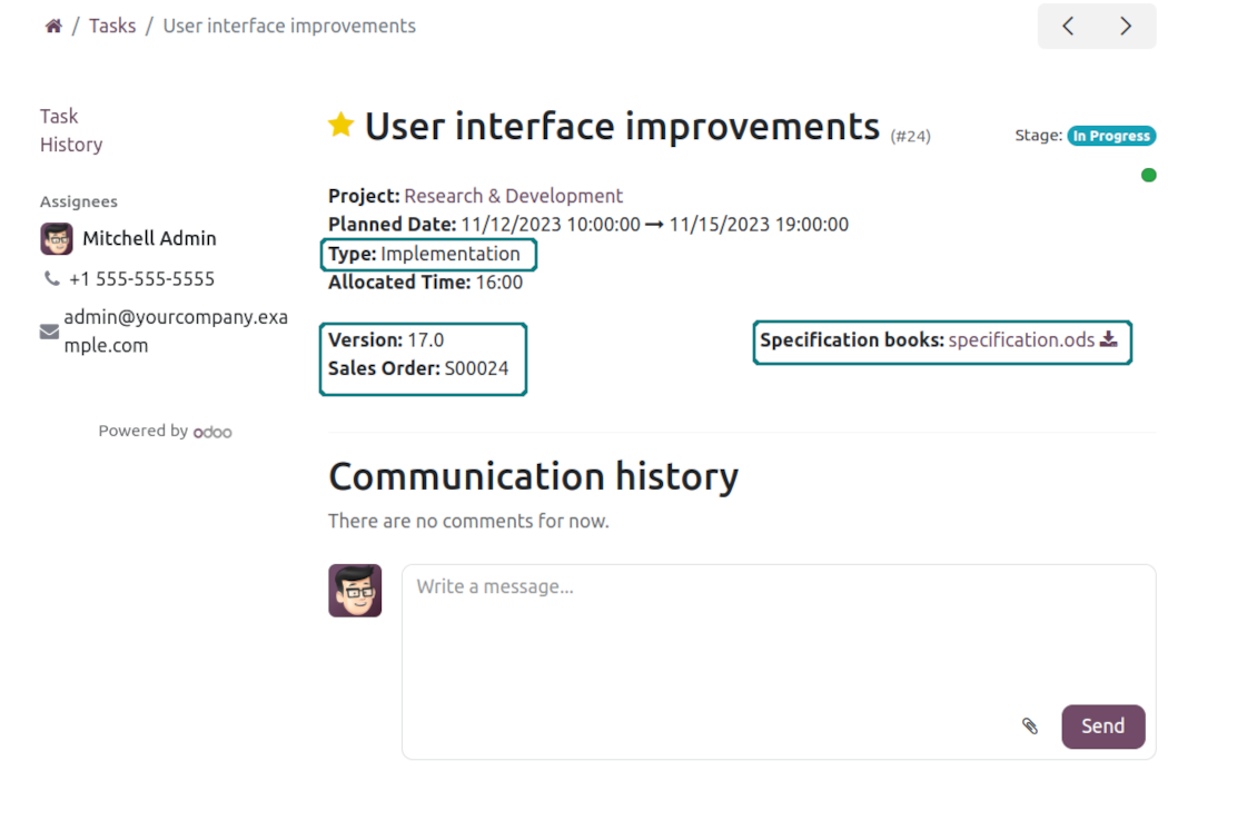 Odoo tasks custom fields in the portal