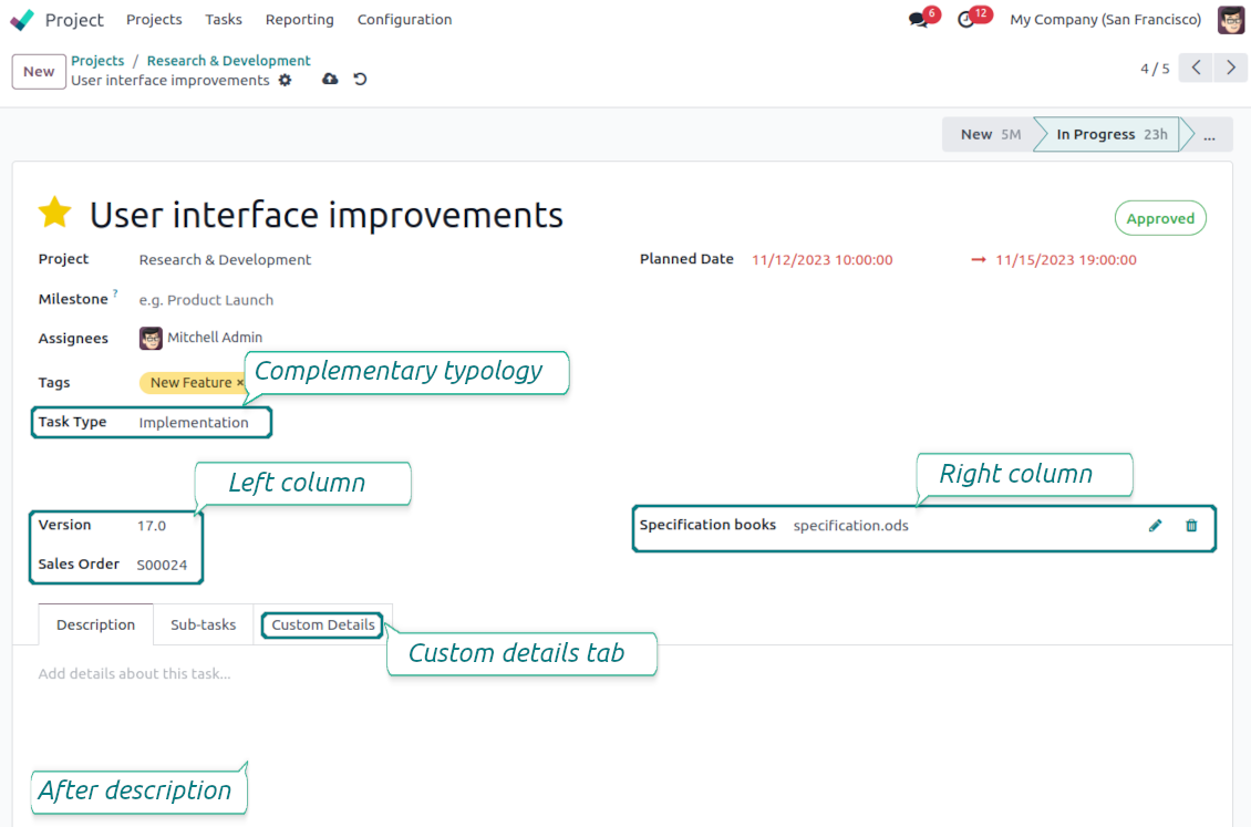 Customized form view of tasks