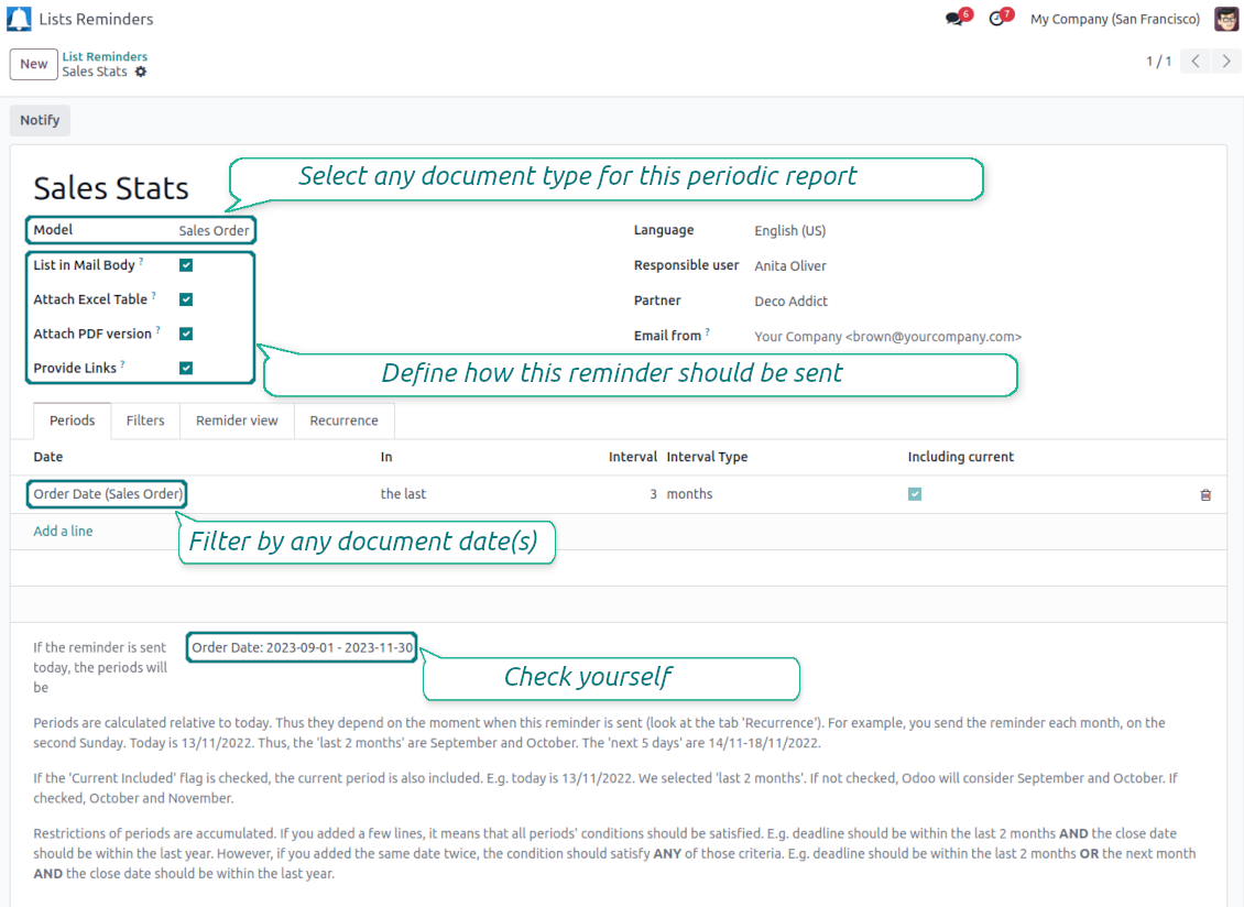 Odoo lists reminder relative periods