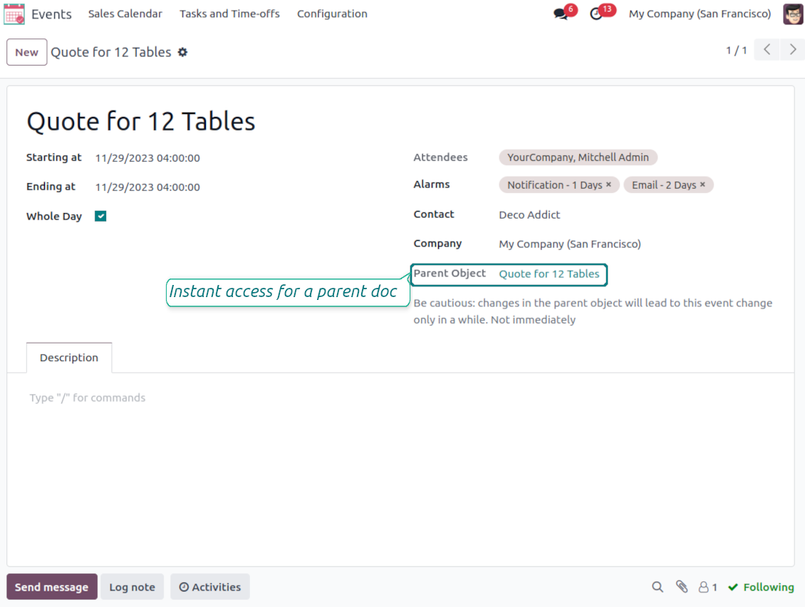 Parent object from Odoo joint event