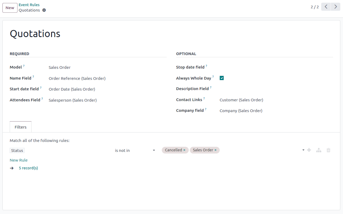 Odoo sales orders joint calendar