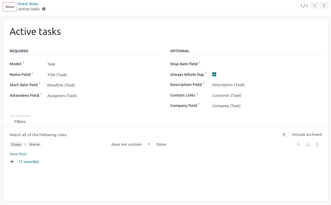 Odoo tasks shared calendar