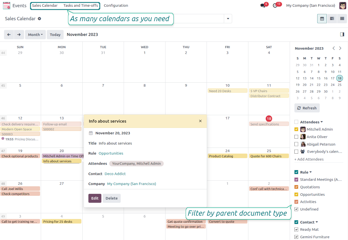 Odoo super calendar events