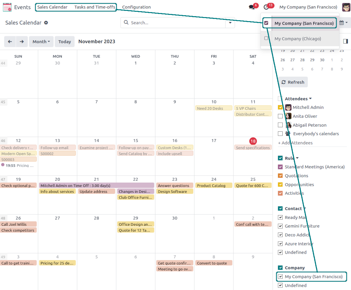Access to joint menus and records by Odoo companies