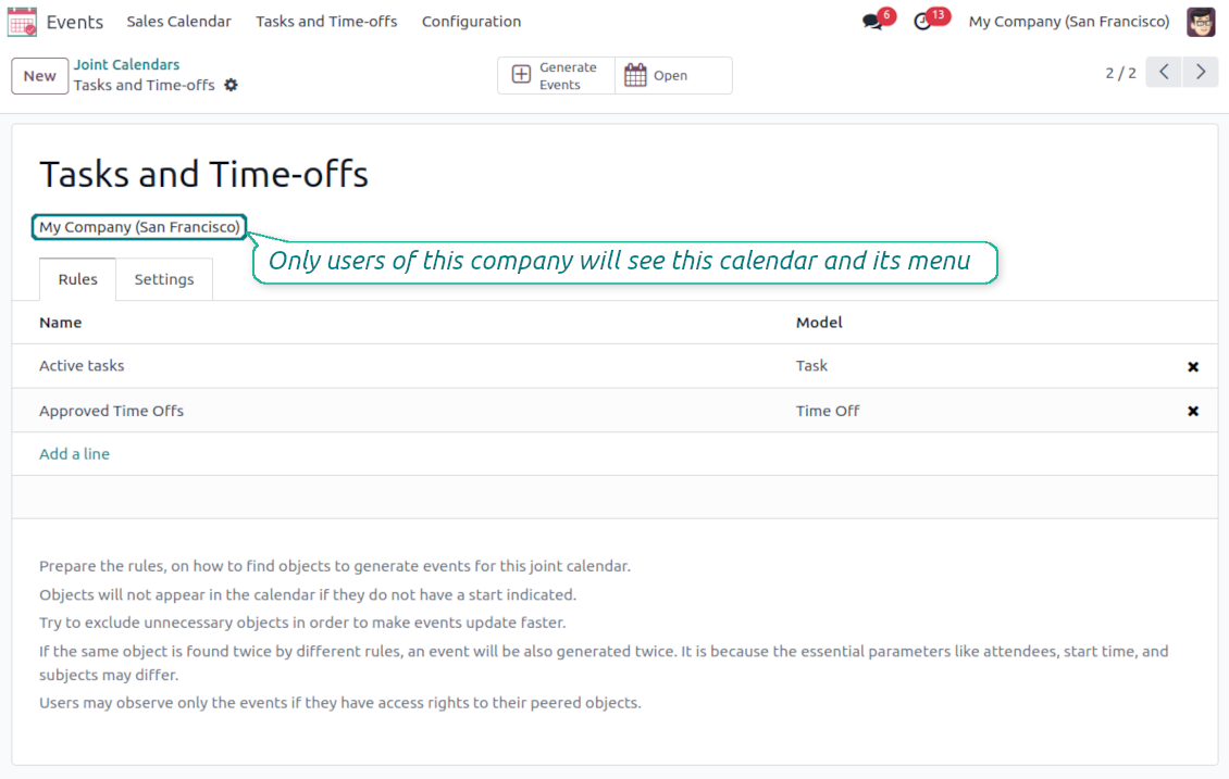 Joint calendar: multi-company environment