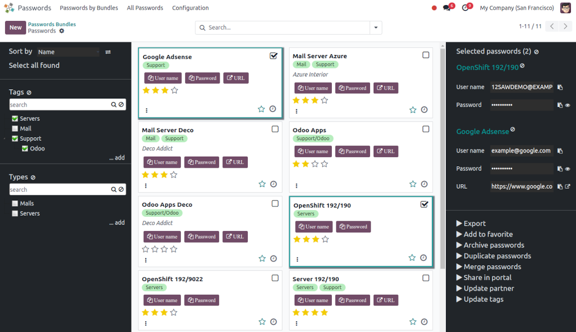 Odoo passwords interface
