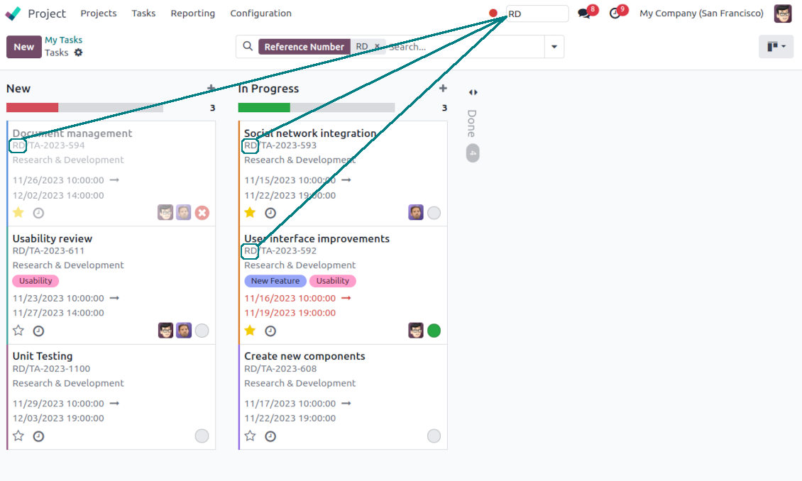 Few tasks were found by the quick Odoo search