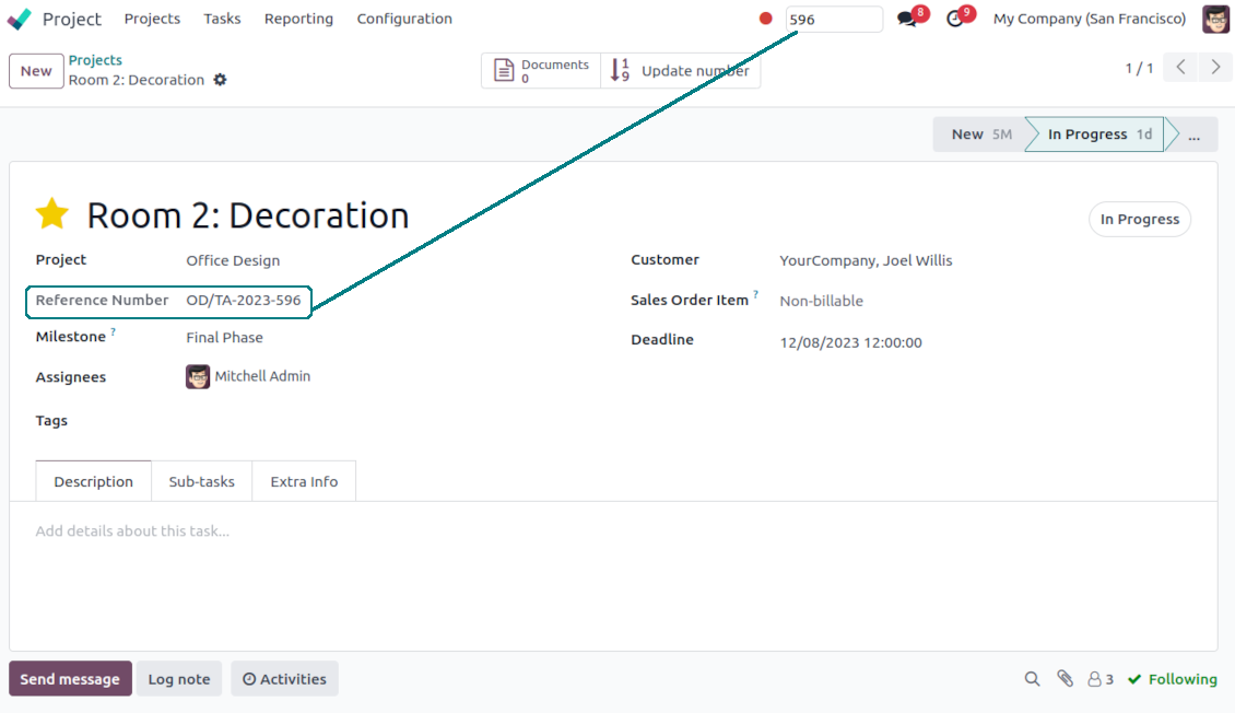 The quick search for Odoo tasks by number