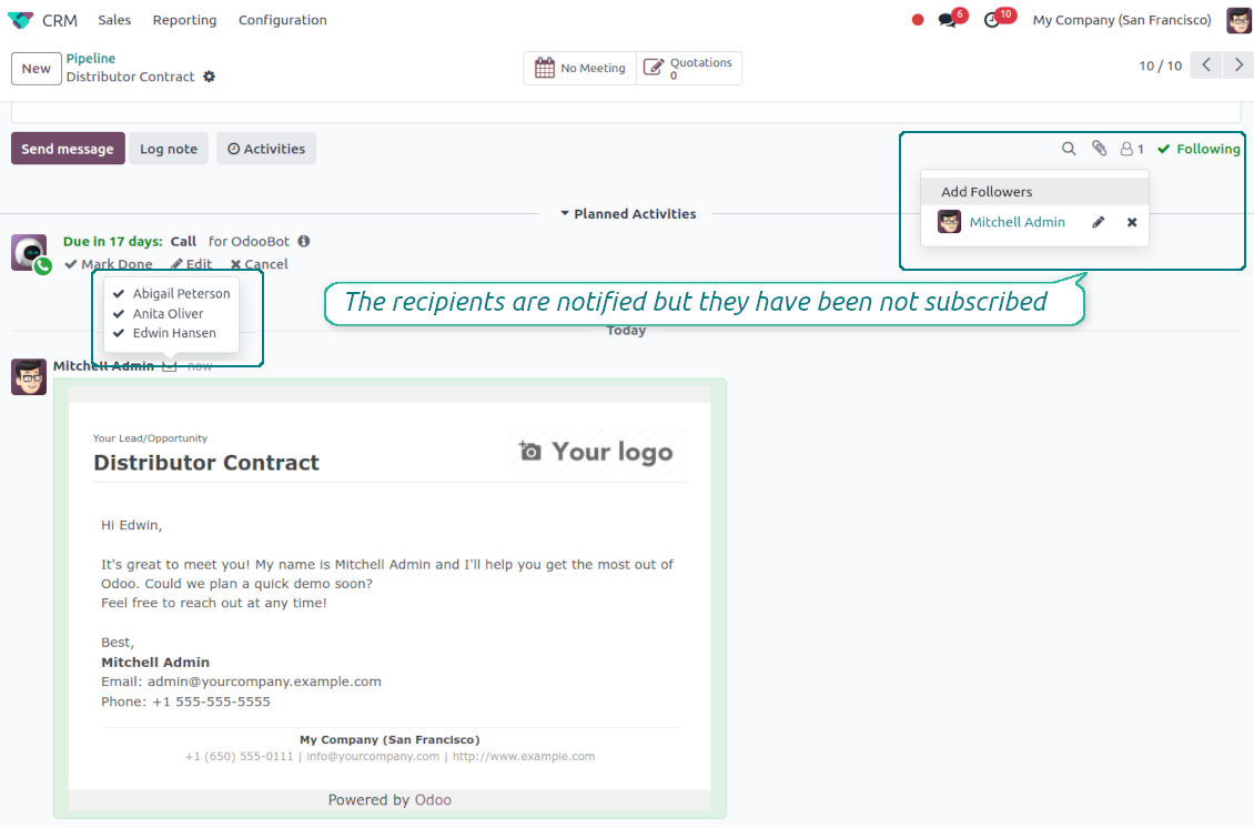 Do not add the recipients as followers automatically