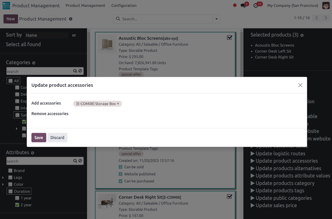 Bulk update of Odoo accessories