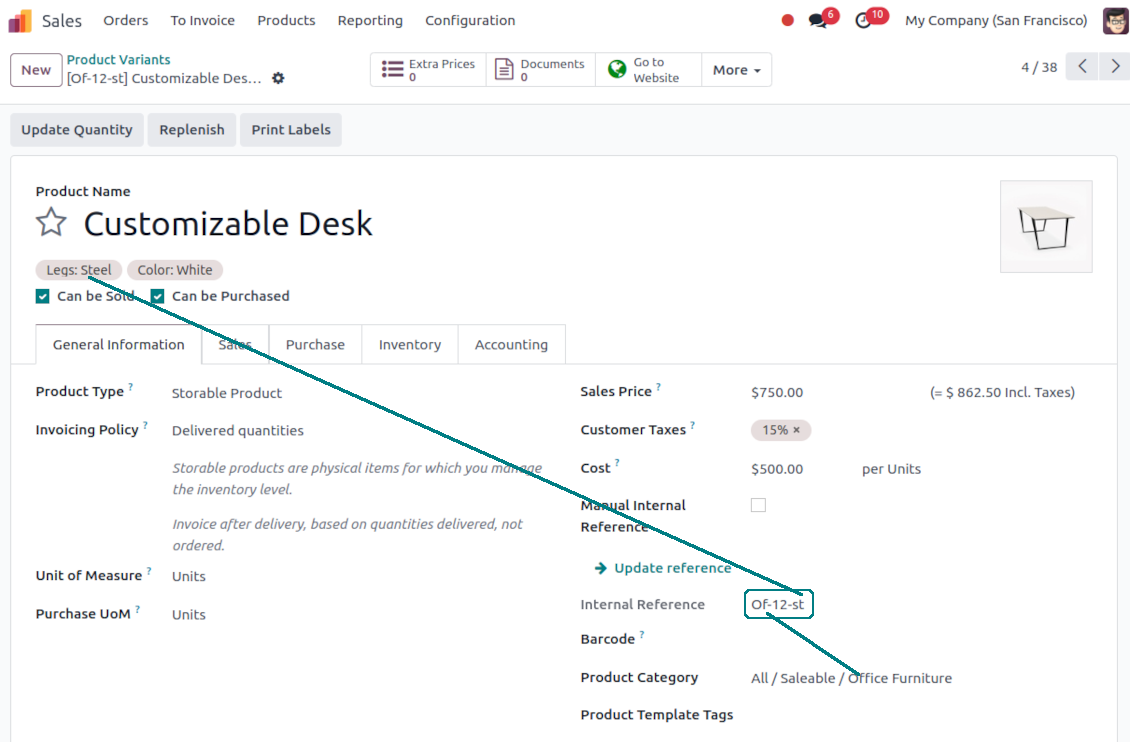 Odoo product automatic code example