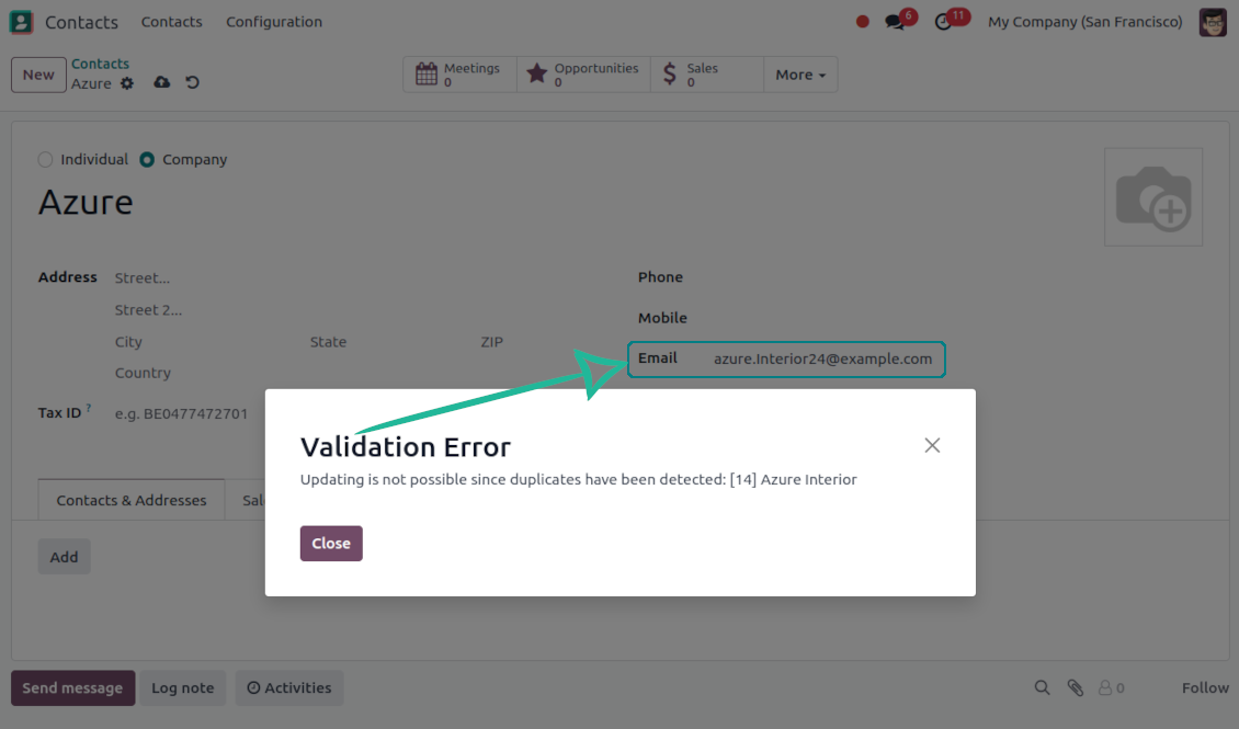 Odoo contact rigid duplicates