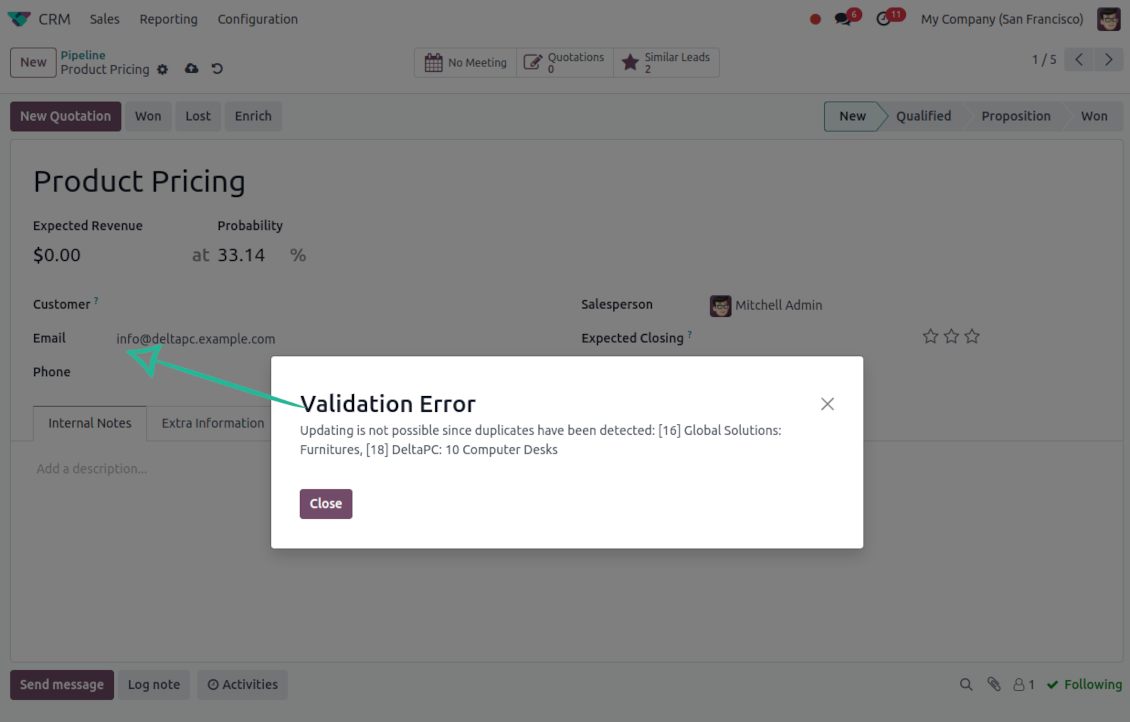 Opportunities: duplicate restriction