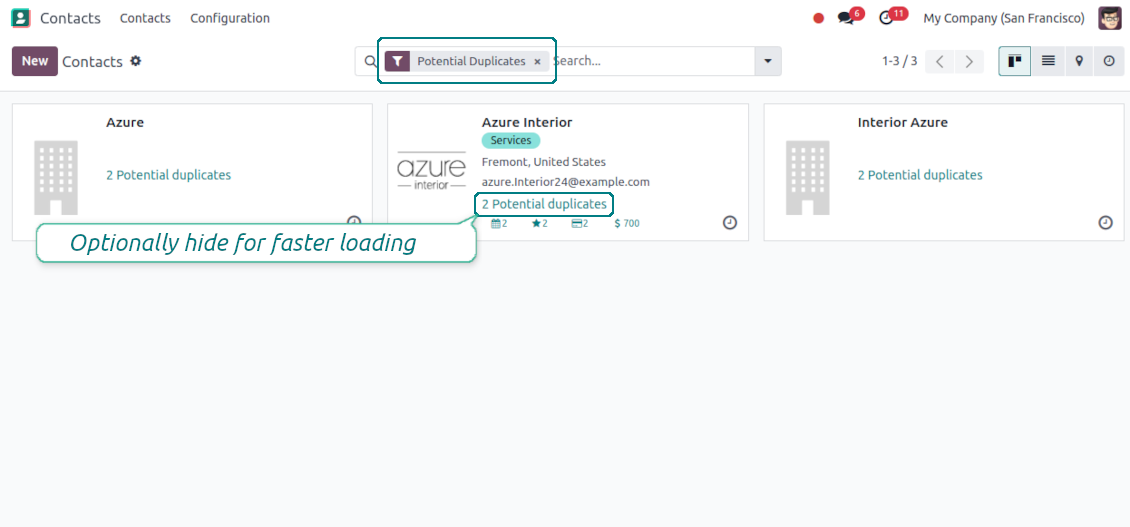 Odoo CRM duplicates the kanban view and the filter.
