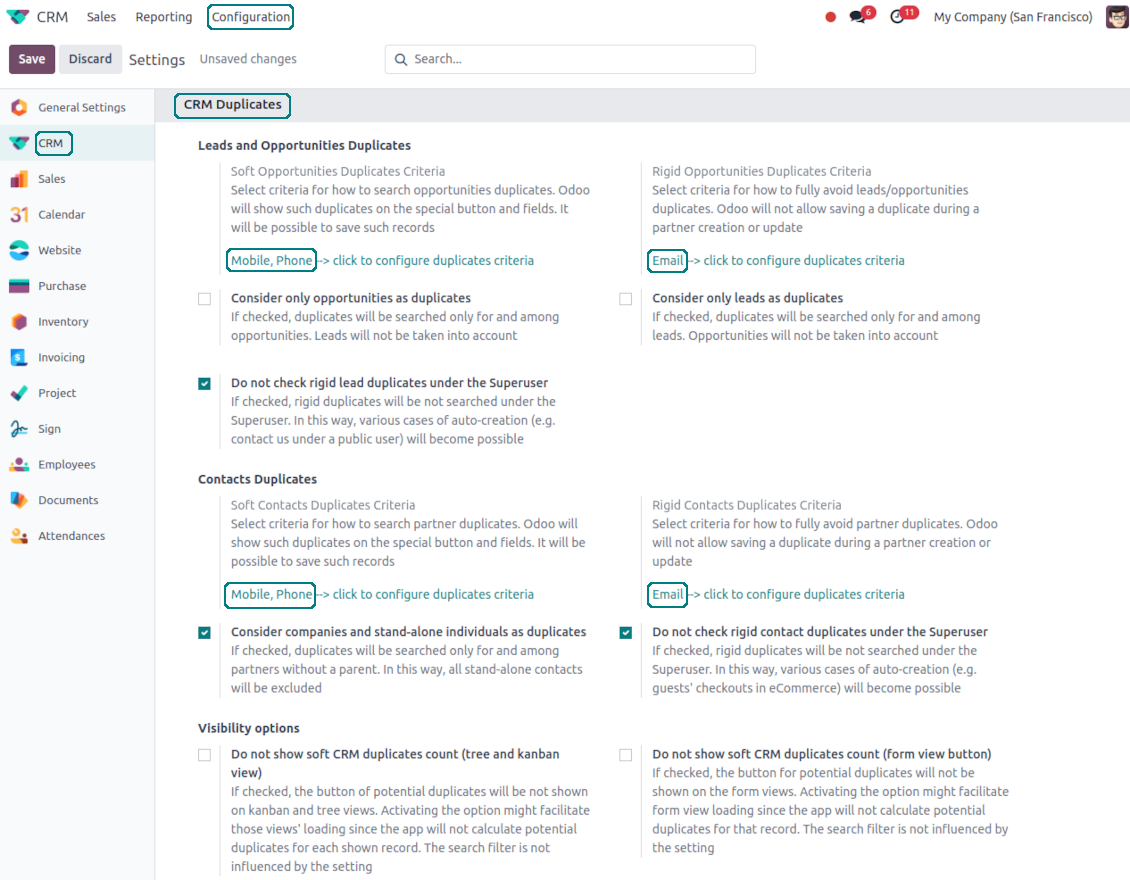 Odoo: configure soft and rigid criteria to search for duplicates