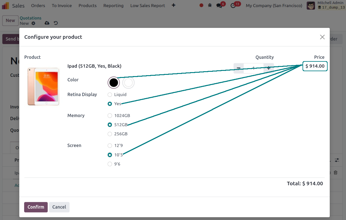 Odoo product configurator: attributes pricing