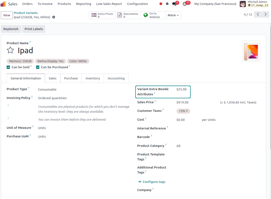 Product variant's own surplus and final advanced price