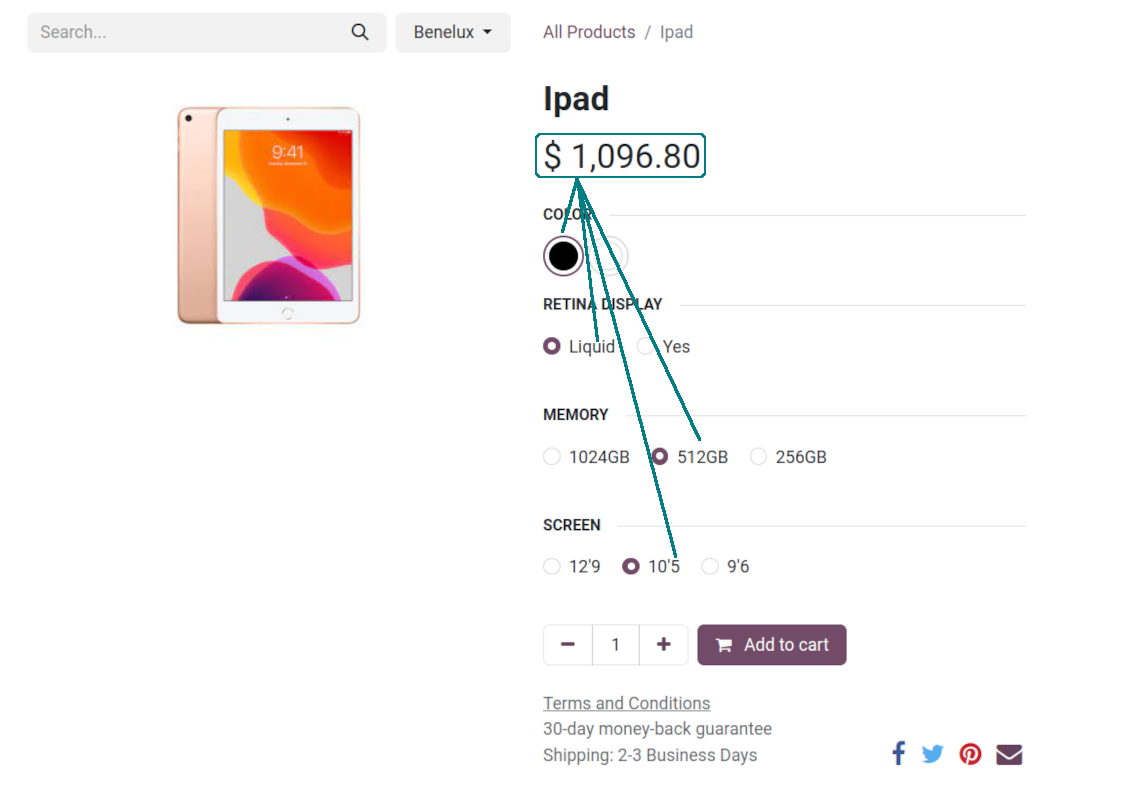 Odoo eCommerce price calculation