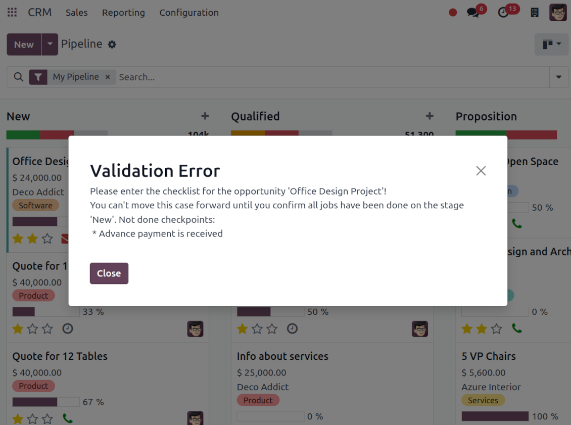Validation error: the checklist is not approved