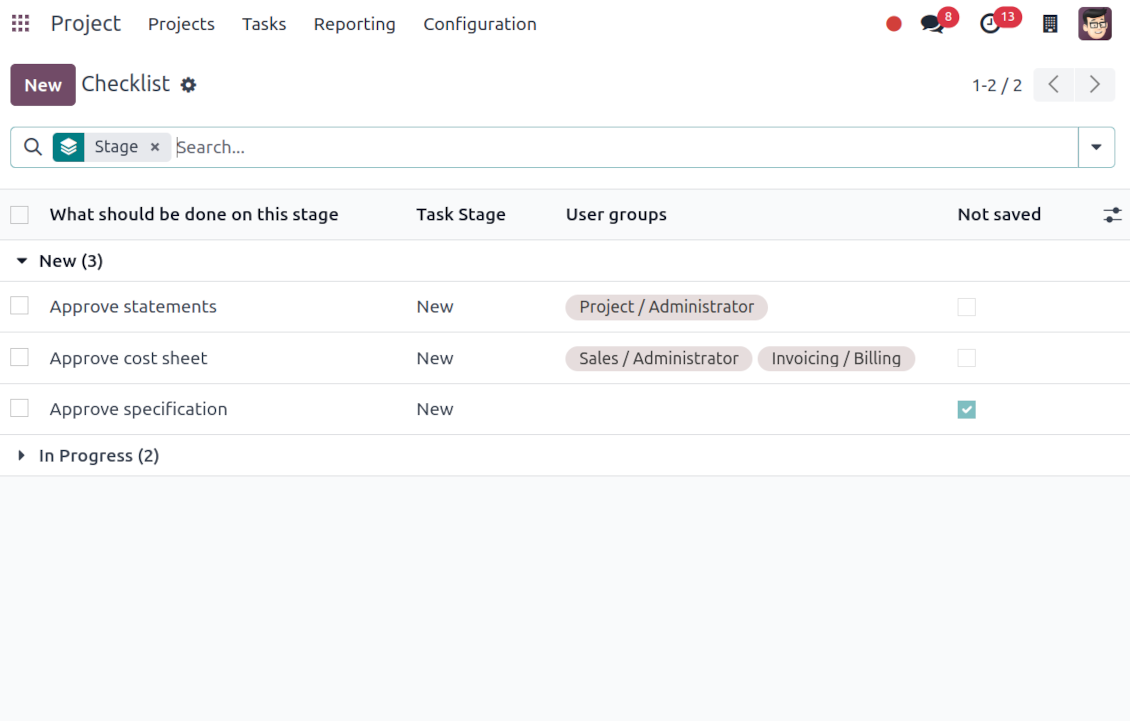 Manage project check items