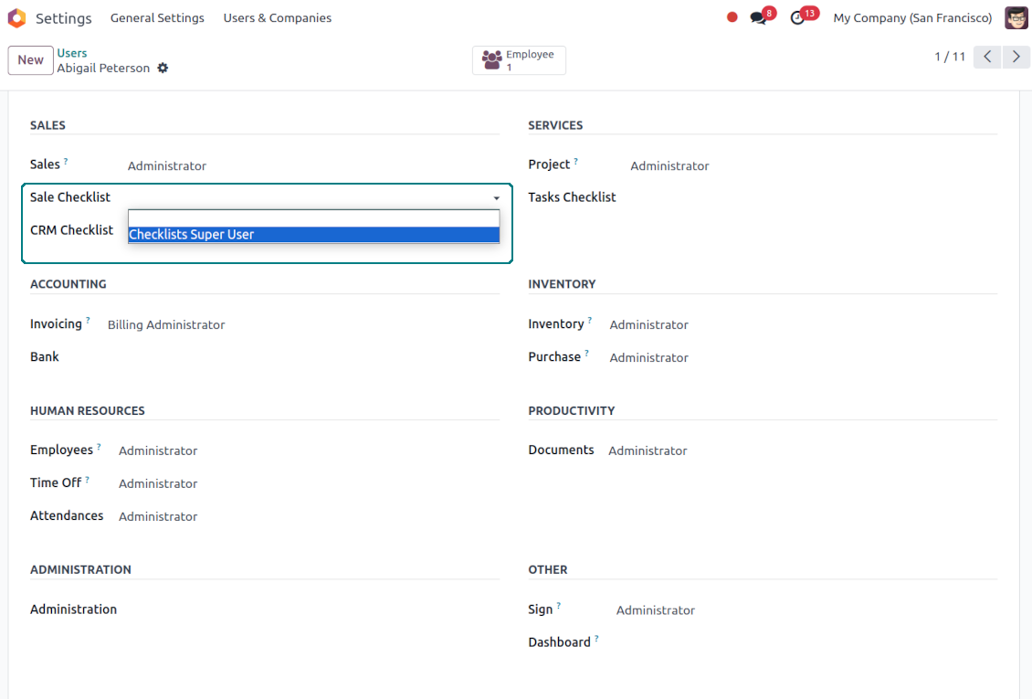 Sales checklist super user