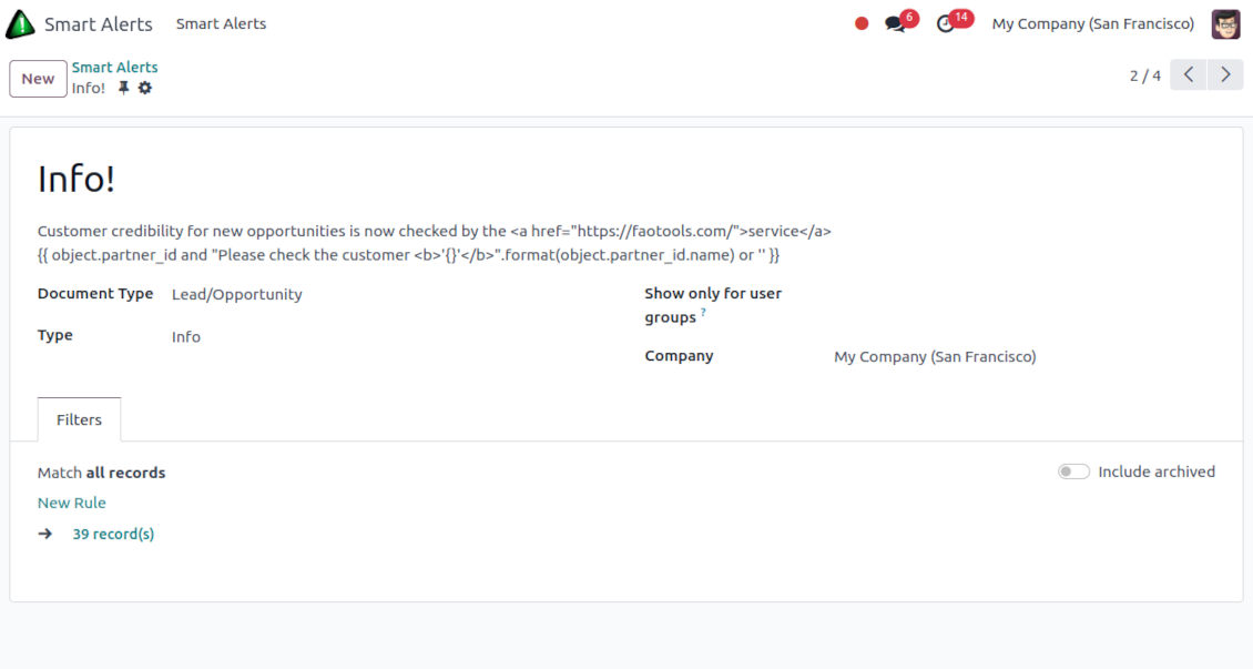 Odoo CRM warnings