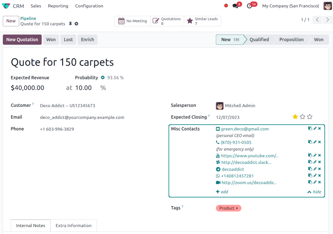 Lead contact data and preferences