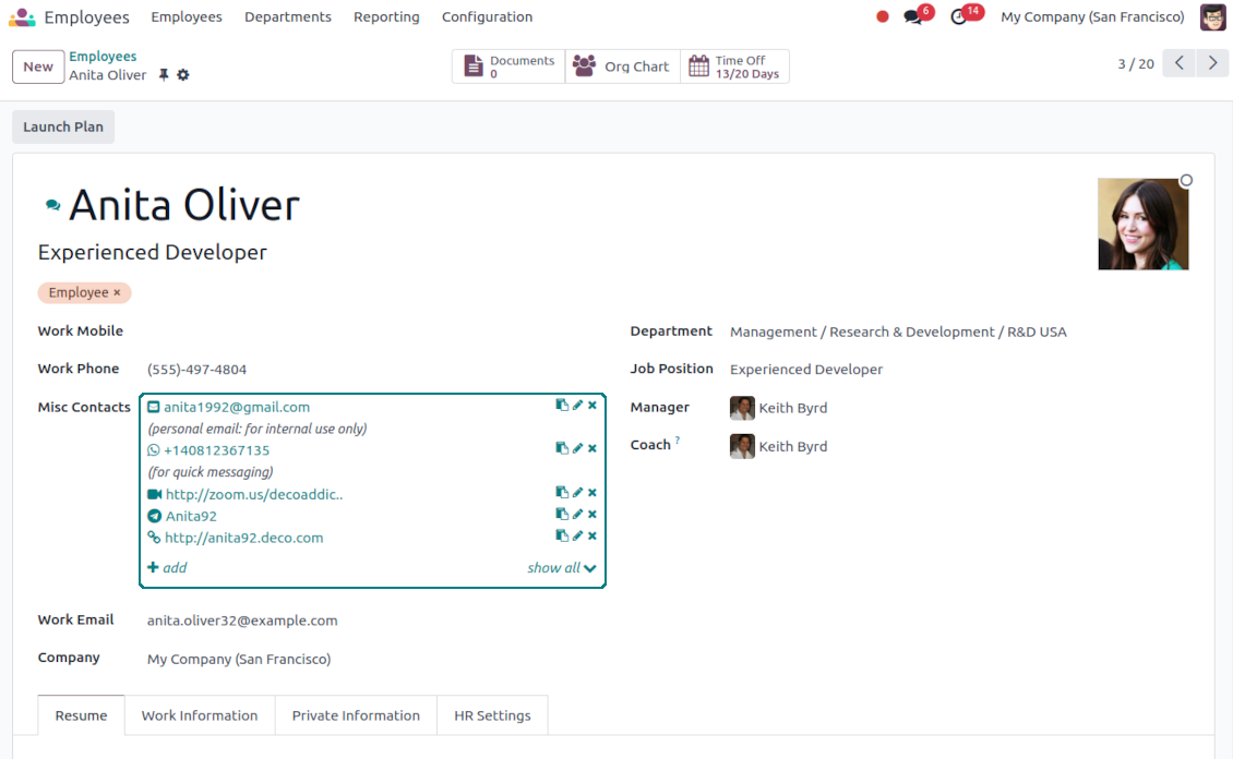 Odoo employees: full partner details widget