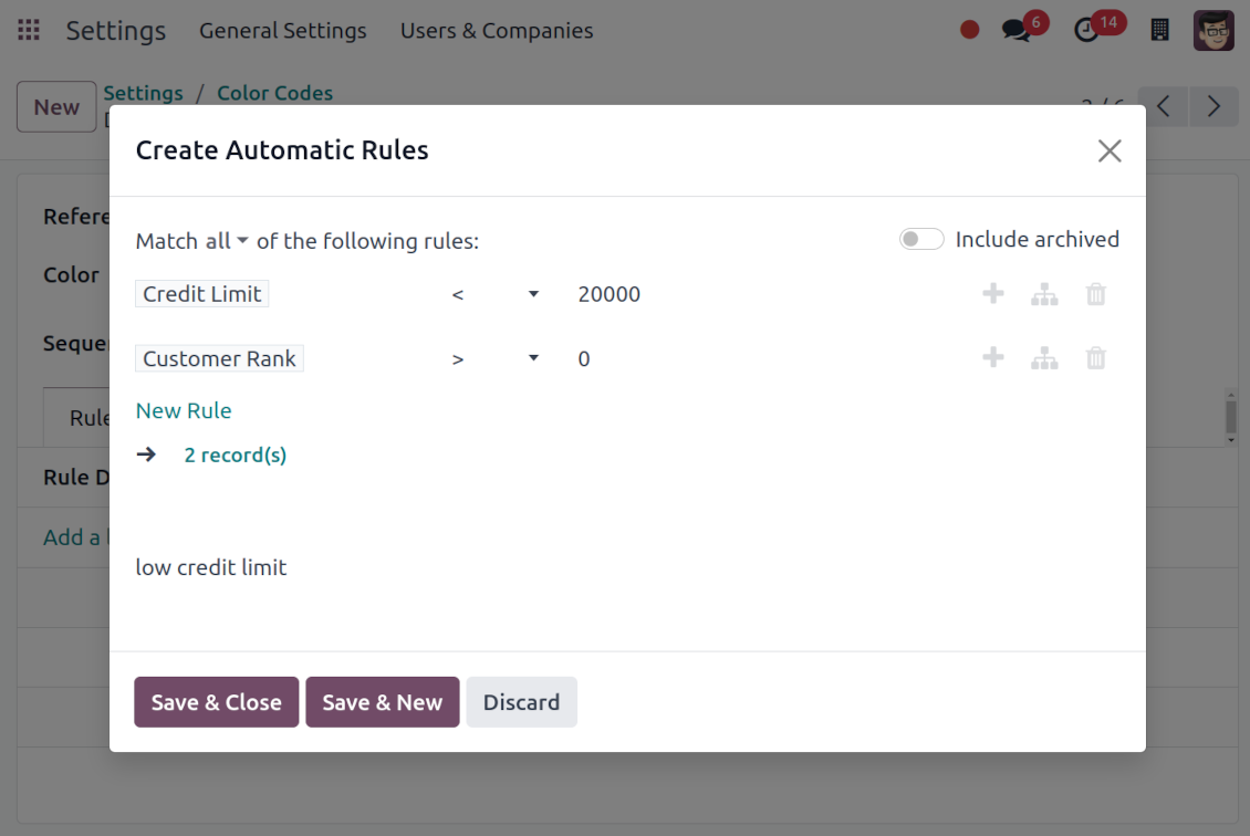 Multiple criteria in color code rules